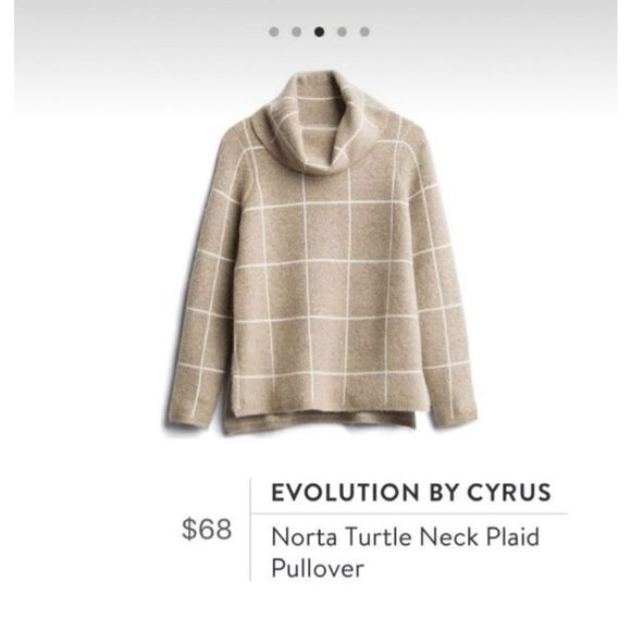 Evolution by Cyrus Windowpane Tan and White Turtleneck Sweater Size S Norta Plai - Picture 10 of 10
